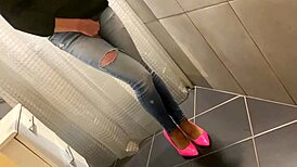 i'm desperate peein in my jeans then he pees on my ass before i blow him hard in heels