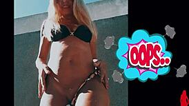 super horny blonde milf mommy dances in bikini then fingers wet clit pov