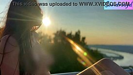 Latina Brunette Teases Nipples Outdoor in Paradise