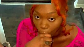 Ebony Curvy Babe Sucks Big Black Cock Sloppy On Stairs Ball Licking Deepthroat!