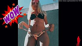 super horny blonde milf mommy dances in bikini then fingers wet clit pov