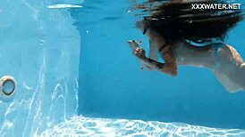 Lana the skinny Hungarian swims poolside showing juicy tits ass
