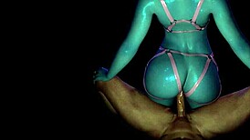 Sexy blue demon hentai anime girl grinds lap dance cowgirl riding monster cock 3d