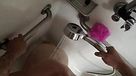 my heart pounds from this pov public shower blowjob cumshot with curvy wet wife backstage