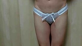 WOW check her gym shorts bloomers anal plug tease thru see-thru panties!!