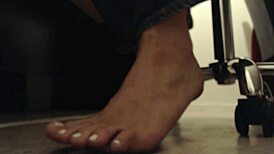 Sneaky Voyeur Peeks at Tall Mistress's Dirty Soles, Crunching Toes in Heels