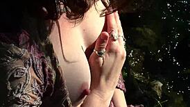 omg sweet slender flower girl fingers tight pussy squirts with vibrator outdoors in nature small natural tits