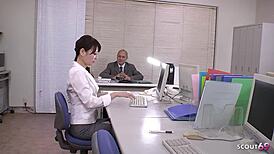 Japanese Petite Bushy Pussy Secretary Seduces Boss to Uncensored Office Creampie Ride