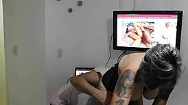 cock pulls from gaping ass to deep throat cum swallow