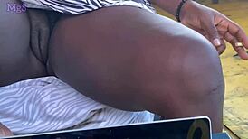 Slutty African Housewife Flashes Shaved Pussy In Hood Bar Publicly