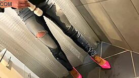 i'm desperate peein in my jeans then he pees on my ass before i blow him hard in heels