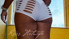 Naughty Brunette Wife Flashes Big Tits Ass Cameltoe in Short Shorts to Gym Friend Voyeur Style