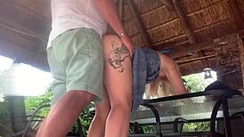 wanna see this hot blonde's upskirt creampie pounding outdoors?