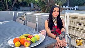 laeticia’s big tits and small waist make her slutty milf.