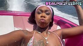 pretty ebony babe dances topless showing off curves in miami outdoors