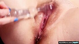 i squirt hard close-up as petite brunette toys my big tits