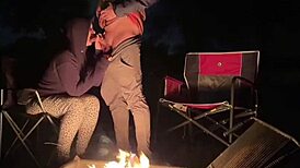 using my pussy out at this public camp, fingers crossed we get caught fucking