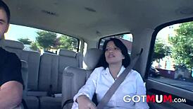 Brunette milf takes huge cumshot facial on her pretty tattooed face