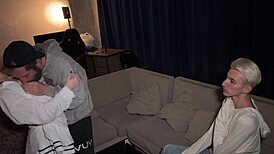 Busty girlfriend squirts wildly after rough house party pounding by friend