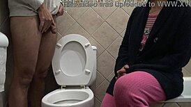 horny taboo stepmom spies on 18 year old stepson pissing then begs for kinky milf action