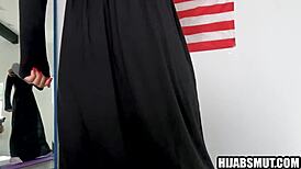 Pervy coach stuffs my tight pussy with big cock during workout horny Arab Muslim girl sucks fucks hardcore