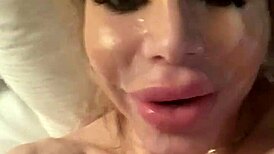 danielle derek takes a massive cum facial load all over her face