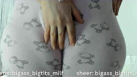 the chubby latina milf spreads her soaked cameltoe pussy in tight pajamas