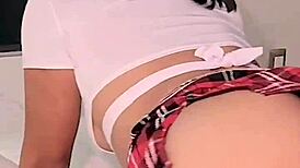 hey watch this sexy colombian milf in schoolgirl lingerie moan through bedroom orgasm on huge cock