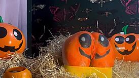 feelin so horny teen pussy stretched by monster cocks double creampie drippin in halloween pumpkin patch