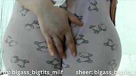 the chubby latina milf spreads her soaked cameltoe pussy in tight pajamas