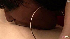 Two skinny ebony and brunette lesbians lick shaved pussies poolside on sofa?