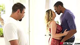 Kiki Daire rides big black cock while cuckold watches deepthroat doggystyle.