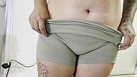 unfaithful gym slut returns home dripping cum creampie from trainer's load in tight pussy