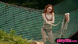 damn this slender russian redhead's perky small tits look amazing outdoors 😍🌳🔥