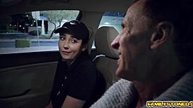 Stepuncle pays kyra for big cock doggy pounding her teen tits and ass hard.