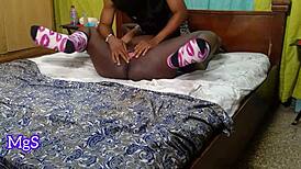 Amateur pornstar slave gets juicy pussy licked raw in bedroom BDSM