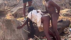 ebony big ass threesome quickie from river to mountain doggystyle