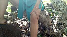 A stranger spots stepmom peeing in the forest and bends her over for raw outdoor doggy pounding.