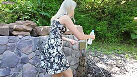 OMG! Remote Controlled Vibrator Makes Cute Petite Blonde Orgasm Hard in Public Park!