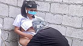 pinay nurse legs spread wide hard fucked by worker in empty hospital room closeup