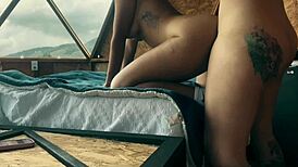 lesbian latinas rip clothes finger pussies with dildos tease in fishnets to music rhythm