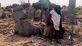 ebony big ass threesome quickie from river to mountain doggystyle