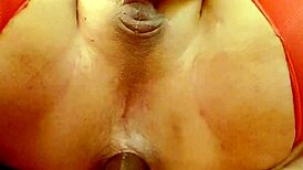 latina tranny stretches anal gape wide with dildo