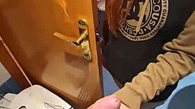 quick toilet fuck with squirting mommy and muscular guy 💦🚽