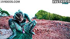 Goth slut anal dildo toys gaping asshole fingering pierced nipples outdoor tease piss desperate atm