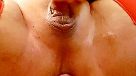 latina tranny stretches anal gape wide with dildo