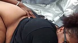 Nerdy ebony shakes fat ass outdoors in public park