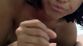 Sexy petite latina neighbor gives delicious titillating blowjob