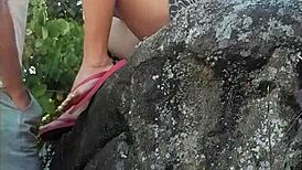 Beautiful African Babe Fingers Sexy Pussy Outdoor Public No Panties During Massage