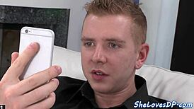 Classy bigbooty babe rides double penetration closeup